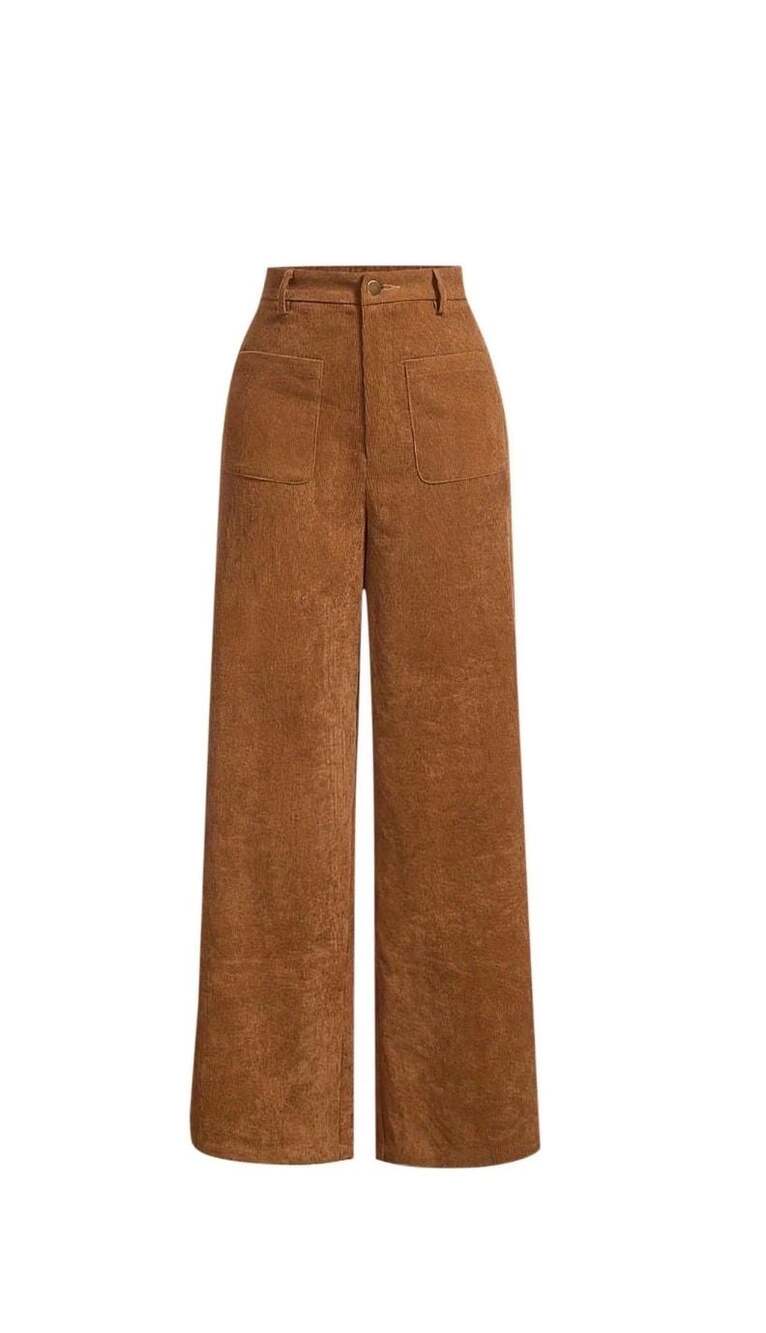 Roncen Women's Corduroy Straight Leg Pants - Solid Color Casual Trousers with Re